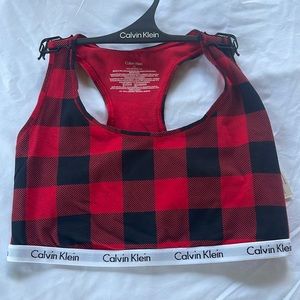 New With Tags Calvin Klein Red and Black Unlined Plaid Sports Bra